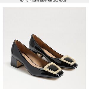 Sam Edelman Black Patent Heels with Gold Buckle